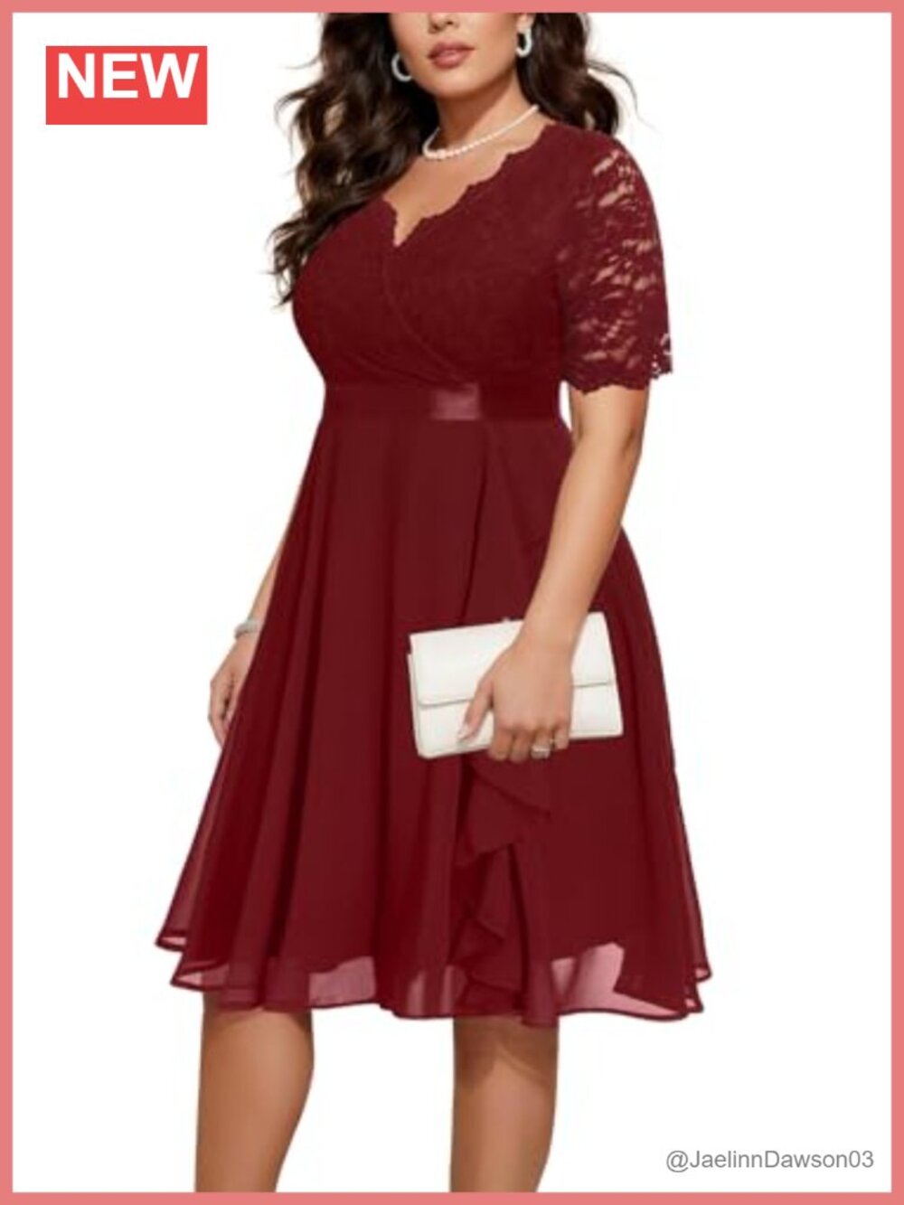 Talisea Plus Size Lace Chiffon Ruffle Tea Length Dress